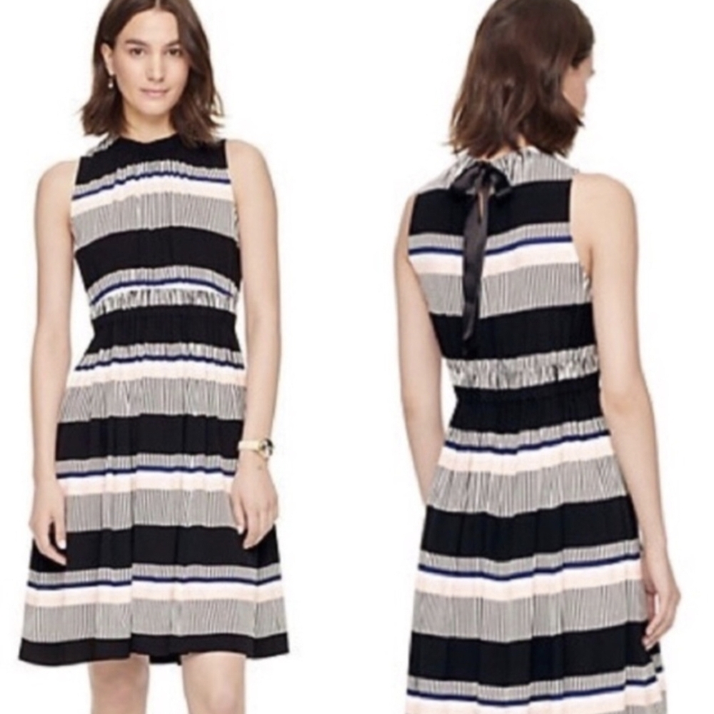Kate Spade Bay Stripe Tie Back Sleeveless Flare Dress. 